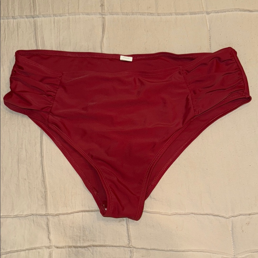 Red Ruched Bikini Bottom Swimwear